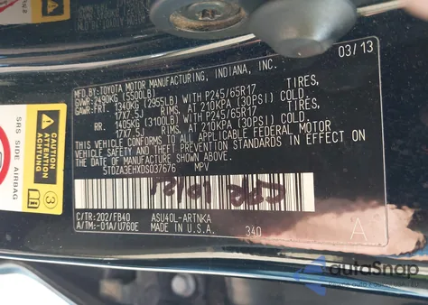 2013 Toyota Highlander z USA, uszkodzony, nr VIN 5TDZA3EHXDS037676